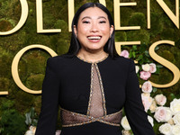 Awkwafina wearing Jenny Packham arrives at the 82nd Annual Golden Globe Awards held at The Beverly Hilton Hotel on January 5, 2025 in Beverl...