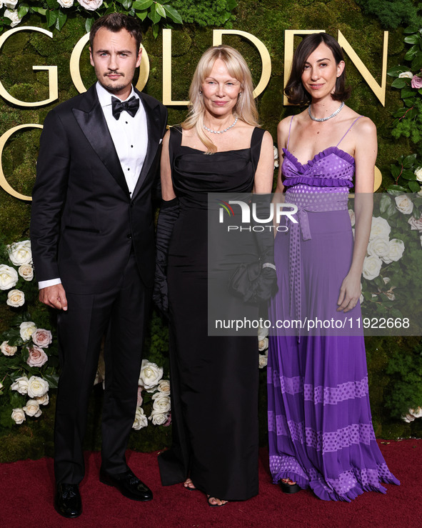 Brandon Thomas Lee, Pamela Anderson and Gia Coppola arrive at the 82nd Annual Golden Globe Awards held at The Beverly Hilton Hotel on Januar...