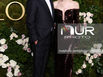 Denis Villeneuve and Tanya Lapointe arrive at the 82nd Annual Golden Globe Awards held at The Beverly Hilton Hotel on January 5, 2025 in Bev...