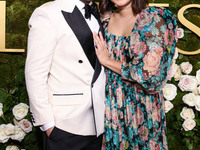 Michael Angarano and Maya Erskine arrive at the 82nd Annual Golden Globe Awards held at The Beverly Hilton Hotel on January 5, 2025 in Bever...