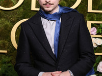 Timothee Chalamet wearing Tom Ford arrives at the 82nd Annual Golden Globe Awards held at The Beverly Hilton Hotel on January 5, 2025 in Bev...