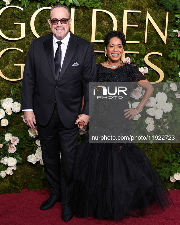 David Zayas and Liza Colon-Zayas arrive at the 82nd Annual Golden Globe Awards held at The Beverly Hilton Hotel on January 5, 2025 in Beverl...