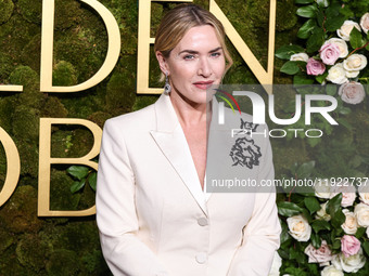 Kate Winslet wearing bespoke Erdem arrives at the 82nd Annual Golden Globe Awards held at The Beverly Hilton Hotel on January 5, 2025 in Bev...