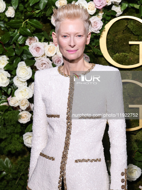 Tilda Swinton wearing Chanel arrives at the 82nd Annual Golden Globe Awards held at The Beverly Hilton Hotel on January 5, 2025 in Beverly H...