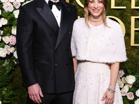 Tom Pelphrey and Kaley Cuoco arrive at the 82nd Annual Golden Globe Awards held at The Beverly Hilton Hotel on January 5, 2025 in Beverly Hi...