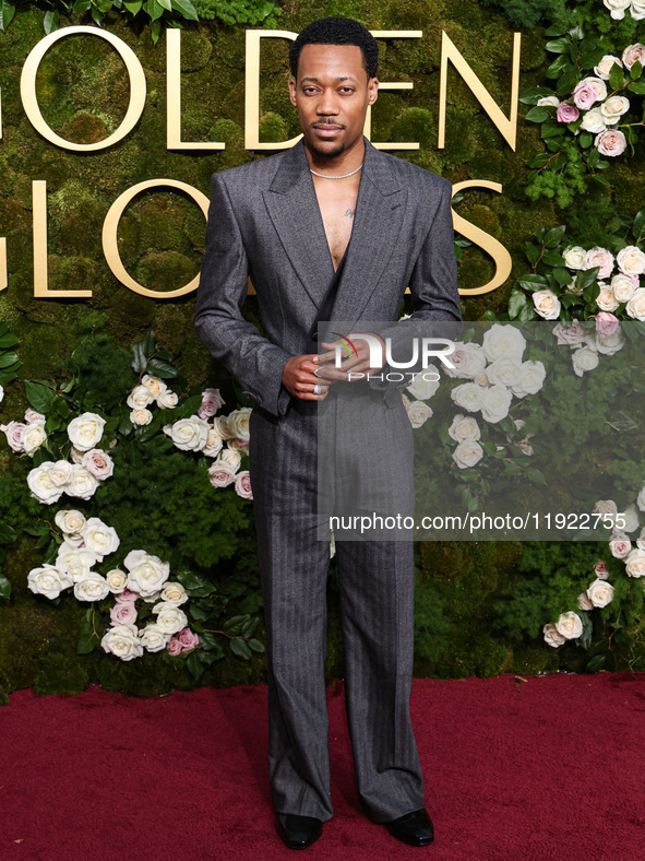 Tyler James Williams wearing Dolce and Gabanna arrives at the 82nd Annual Golden Globe Awards held at The Beverly Hilton Hotel on January 5,...