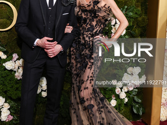 Adrien Brody and Georgina Chapman arrive at the 82nd Annual Golden Globe Awards held at The Beverly Hilton Hotel on January 5, 2025 in Bever...