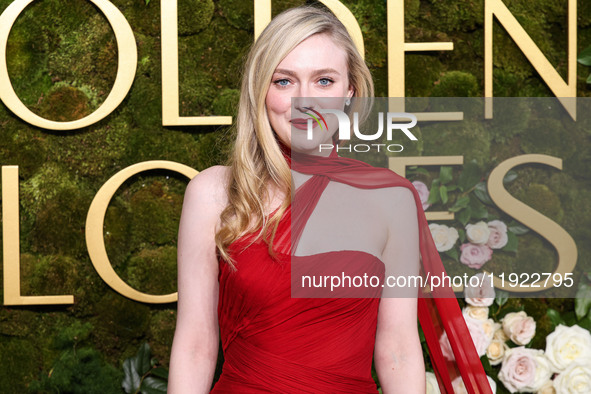 Dakota Fanning wearing custom Dolce and Gabanna arrives at the 82nd Annual Golden Globe Awards held at The Beverly Hilton Hotel on January 5...