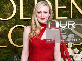 Dakota Fanning wearing custom Dolce and Gabanna arrives at the 82nd Annual Golden Globe Awards held at The Beverly Hilton Hotel on January 5...