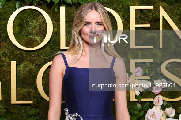 Justine Lupe wearing Prada arrives at the 82nd Annual Golden Globe Awards held at The Beverly Hilton Hotel on January 5, 2025 in Beverly Hil...