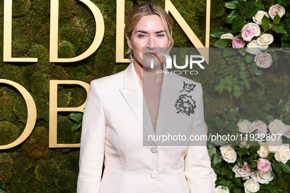 Kate Winslet wearing bespoke Erdem arrives at the 82nd Annual Golden Globe Awards held at The Beverly Hilton Hotel on January 5, 2025 in Bev...