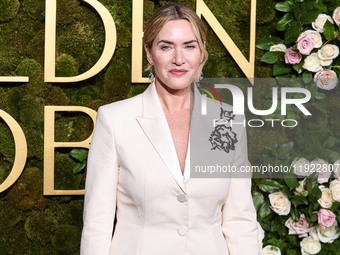 Kate Winslet wearing bespoke Erdem arrives at the 82nd Annual Golden Globe Awards held at The Beverly Hilton Hotel on January 5, 2025 in Bev...