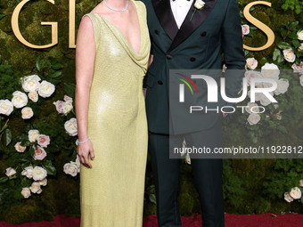 Leighton Meester and husband Adam Brody arrive at the 82nd Annual Golden Globe Awards held at The Beverly Hilton Hotel on January 5, 2025 in...