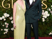 Leighton Meester and husband Adam Brody arrive at the 82nd Annual Golden Globe Awards held at The Beverly Hilton Hotel on January 5, 2025 in...