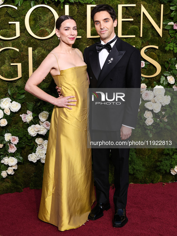 Lucia Aniello and Paul W. Downs arrive at the 82nd Annual Golden Globe Awards held at The Beverly Hilton Hotel on January 5, 2025 in Beverly...