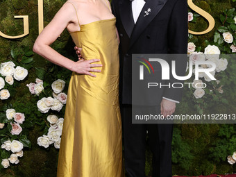 Lucia Aniello and Paul W. Downs arrive at the 82nd Annual Golden Globe Awards held at The Beverly Hilton Hotel on January 5, 2025 in Beverly...