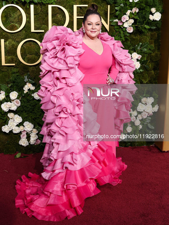 Melissa McCarthy wearing Christian Siriano arrives at the 82nd Annual Golden Globe Awards held at The Beverly Hilton Hotel on January 5, 202...