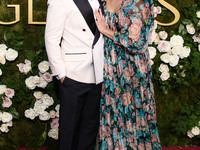 Michael Angarano and Maya Erskine arrive at the 82nd Annual Golden Globe Awards held at The Beverly Hilton Hotel on January 5, 2025 in Bever...