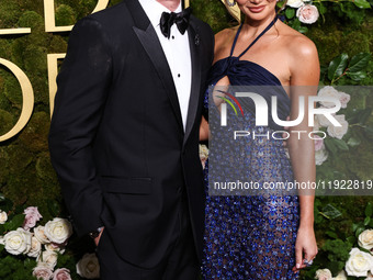 Miles Teller and Keleigh Sperry arrive at the 82nd Annual Golden Globe Awards held at The Beverly Hilton Hotel on January 5, 2025 in Beverly...