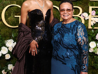 Zoe Saldana and mother Asalia Nazario arrive at the 82nd Annual Golden Globe Awards held at The Beverly Hilton Hotel on January 5, 2025 in B...