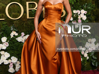 Zendaya wearing custom Louis Vuitton with Bvlgari jewelry arrives at the 82nd Annual Golden Globe Awards held at The Beverly Hilton Hotel on...