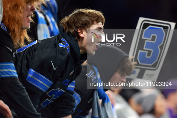 DETROIT,MICHIGAN-JANUARY 5:  Detroit Lions fans cheer during a game between the Detroit Lions and the Minnesota Vikings in Detroit, Michigan...