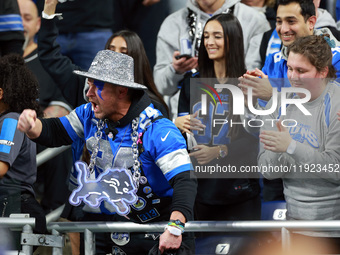 DETROIT,MICHIGAN-JANUARY 5:  Detroit Lions fans cheer during a game between the Detroit Lions and the Minnesota Vikings in Detroit, Michigan...