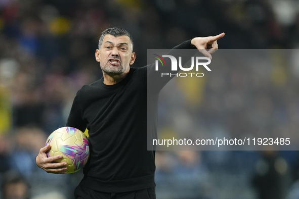 Sergio Conceiçao head coach of AC Milan reacts during the EA SPORTS FC SUPERCUP 24/25 final match between FC Internazionale and AC Milan at...