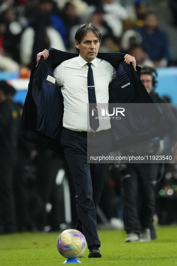 Simone Inzaghi head coach of Internazionale reacts during the EA SPORTS FC SUPERCUP 24/25 final match between FC Internazionale and AC Milan...