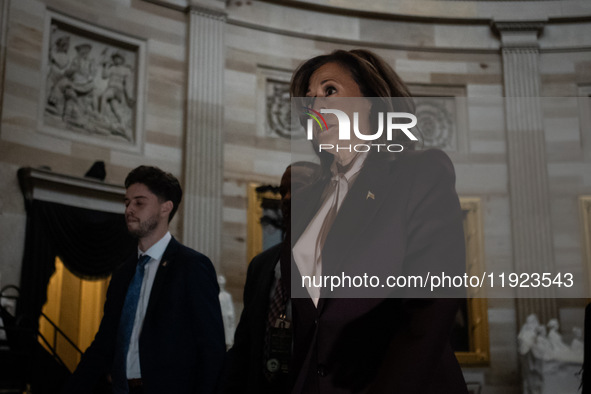 Vice Presidents leads a procession of Senators through the Capitol rotunda to a joint session certifying the results of the 2024 presidentia...