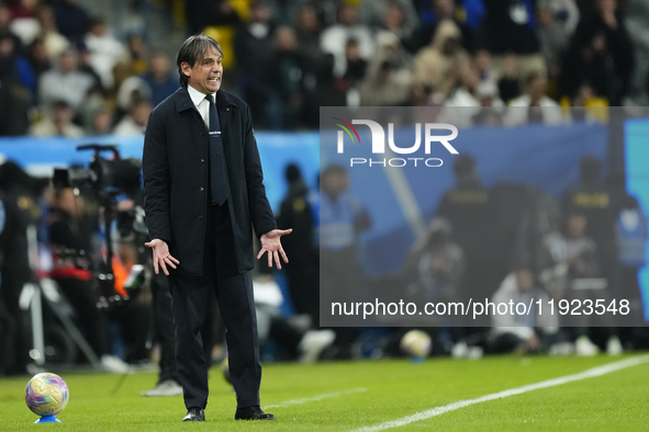 Simone Inzaghi head coach of Internazionale reacts during the EA SPORTS FC SUPERCUP 24/25 final match between FC Internazionale and AC Milan...