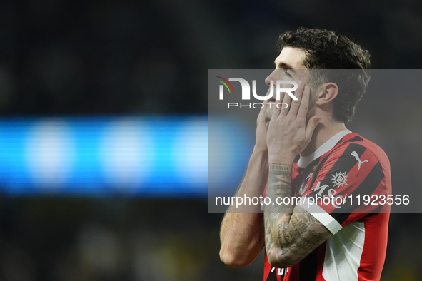 Christian Pulisic right winger of AC Milan and United States reacts during the EA SPORTS FC SUPERCUP 24/25 final match between FC Internazio...