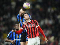 Stefan de Vrij centre-back of Internazionale and Netherlands and Alvaro Morata centre-forward of AC Milan and Spain compete for the ball dur...