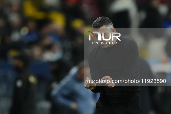 Sergio Conceiçao head coach of AC Milan reacts during the EA SPORTS FC SUPERCUP 24/25 final match between FC Internazionale and AC Milan at...