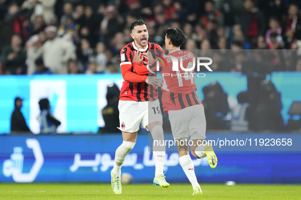 Theo Hernandez left-back of AC Milan and France celebrates after scoring his sides first goal during the EA SPORTS FC SUPERCUP 24/25 final m...