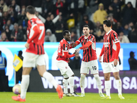 Theo Hernandez left-back of AC Milan and France celebrates after scoring his sides first goal during the EA SPORTS FC SUPERCUP 24/25 final m...