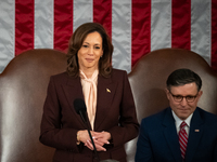 Vice President Kamala Harris presides over a joint session of Congress certifying the results of the 2024 presidential election in Washingto...