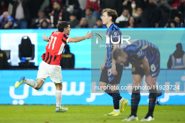 Christian Pulisic right winger of AC Milan and United States celebrates after scoring his sides first goal during the EA SPORTS FC SUPERCUP...