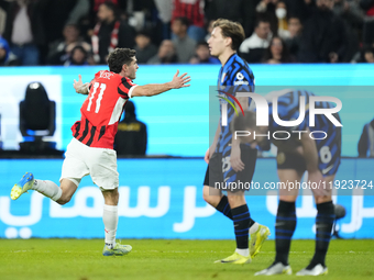 Christian Pulisic right winger of AC Milan and United States celebrates after scoring his sides first goal during the EA SPORTS FC SUPERCUP...