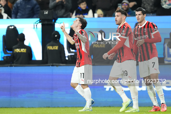 Christian Pulisic right winger of AC Milan and United States celebrates after scoring his sides first goal during the EA SPORTS FC SUPERCUP...