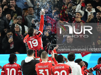 Milan players celebrates the victory after winning the EA SPORTS FC SUPERCUP 24/25 final match between FC Internazionale and AC Milan at Kin...