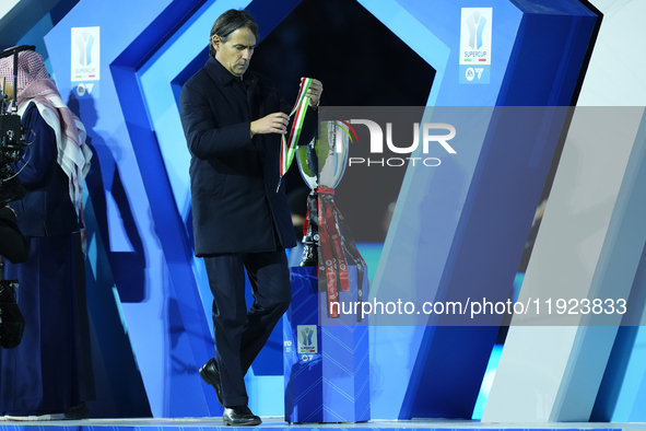 Simone Inzaghi head coach of Internazionale with the medal of runnerup after losing the EA SPORTS FC SUPERCUP 24/25 final match between FC I...