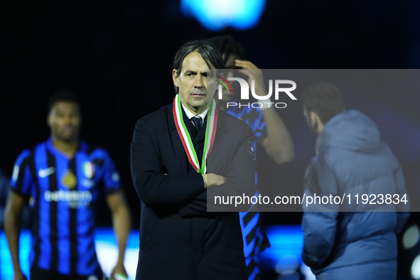 Simone Inzaghi head coach of Internazionale with the medal of runnerup after losing the EA SPORTS FC SUPERCUP 24/25 final match between FC I...