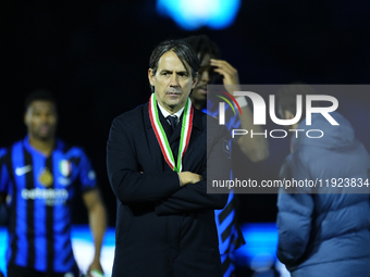 Simone Inzaghi head coach of Internazionale with the medal of runnerup after losing the EA SPORTS FC SUPERCUP 24/25 final match between FC I...