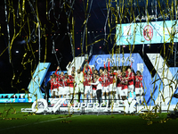 Davide Calabria right-back of AC Milan and Italy lifts the trophy after winning with his team the EA SPORTS FC SUPERCUP 24/25 final match be...