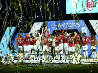 Davide Calabria right-back of AC Milan and Italy lifts the trophy after winning with his team the EA SPORTS FC SUPERCUP 24/25 final match be...