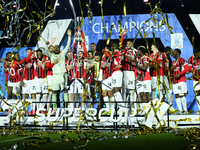 Davide Calabria right-back of AC Milan and Italy lifts the trophy after winning with his team the EA SPORTS FC SUPERCUP 24/25 final match be...