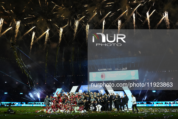 Davide Calabria right-back of AC Milan and Italy lifts the trophy after winning with his team the EA SPORTS FC SUPERCUP 24/25 final match be...