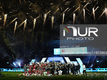 Davide Calabria right-back of AC Milan and Italy lifts the trophy after winning with his team the EA SPORTS FC SUPERCUP 24/25 final match be...