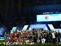 Milan team celebrates the victory after winning the EA SPORTS FC SUPERCUP 24/25 final match between FC Internazionale and AC Milan at Kingdo...